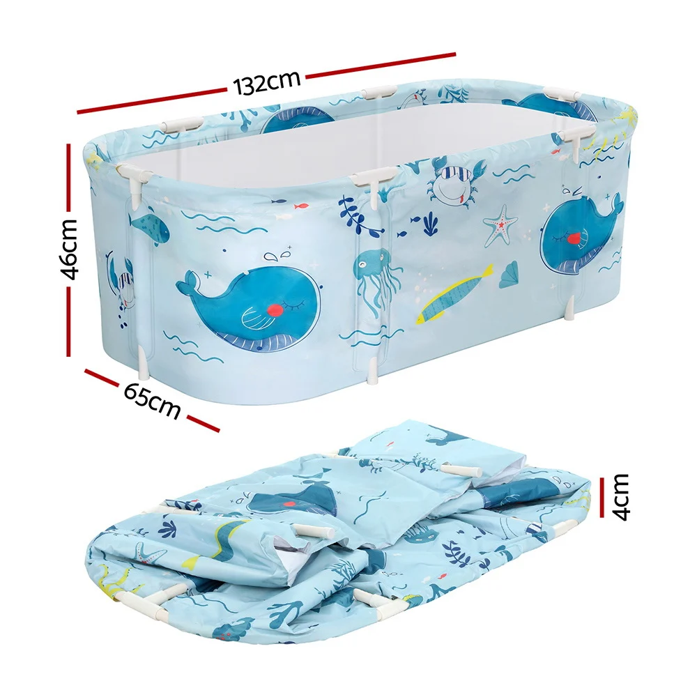 Weisshorn Foldable Bathtub PVC Spa Bucket Inflatable Cushion 134x65cm Blue