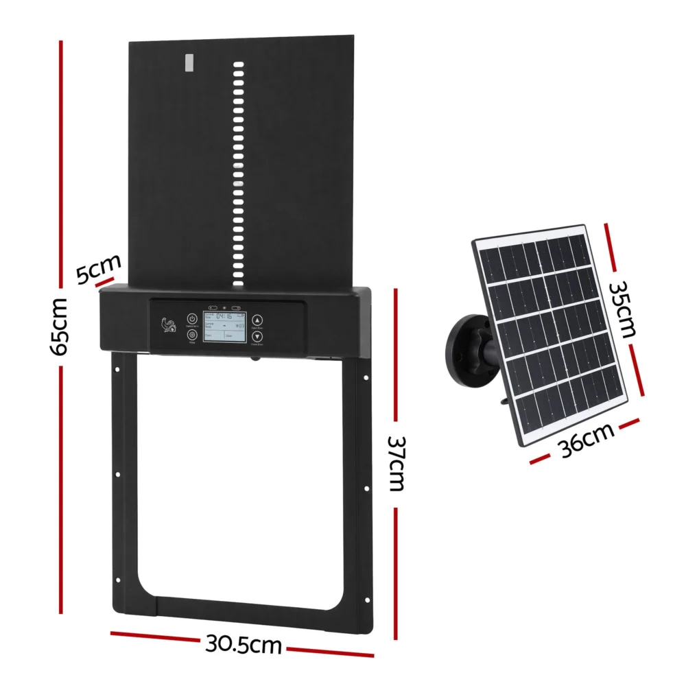 Giantz Automatic Chicken Coop Door 37cm Solar Powered Smart App Control Black
