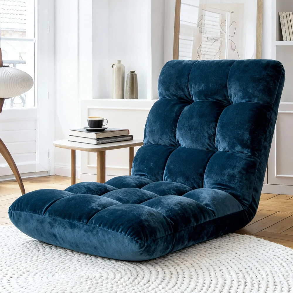 Artiss Floor Lounge Sofa Bed Flannel Fabric Navy