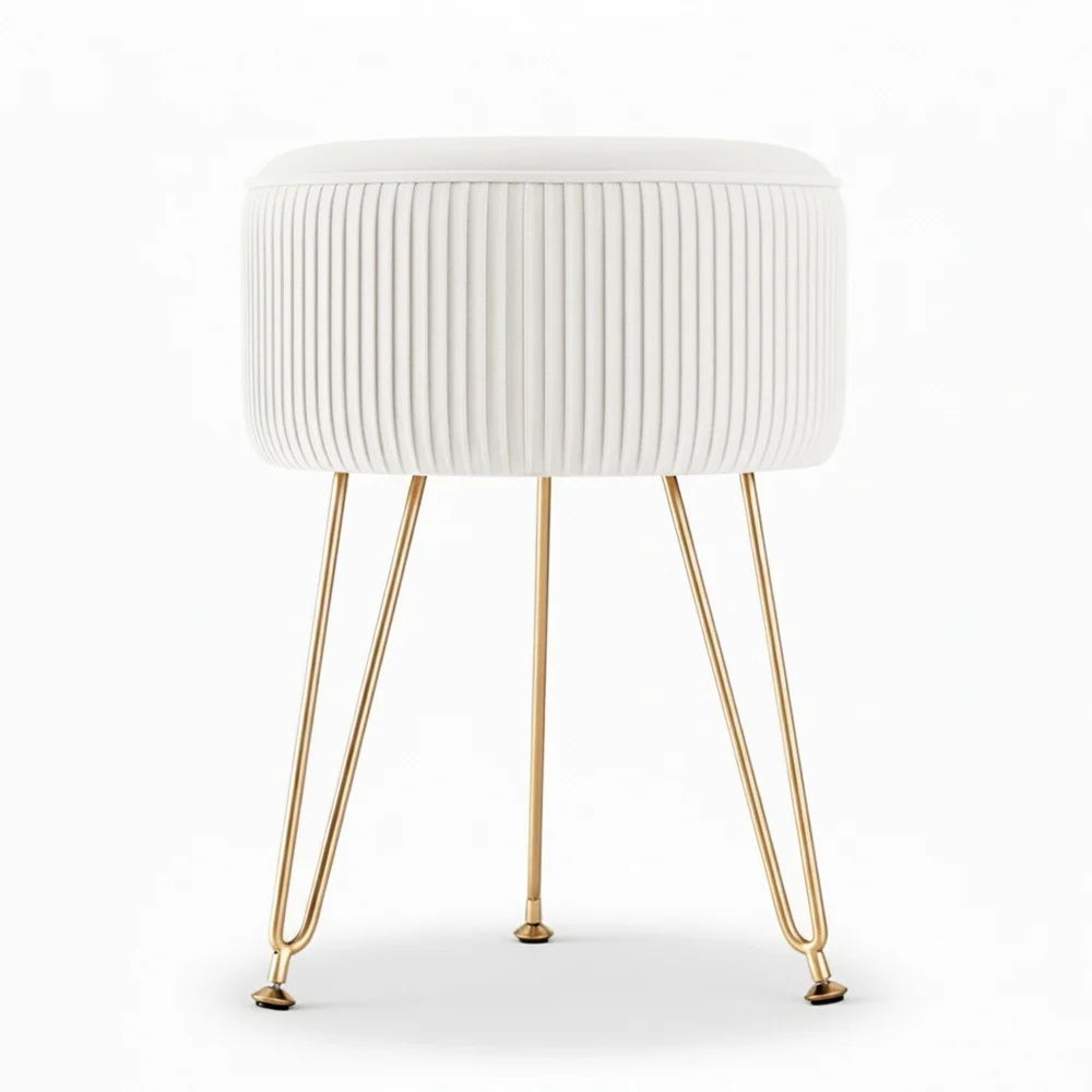 Artiss Ottoman Foot Stool Vanity Velvet Round White