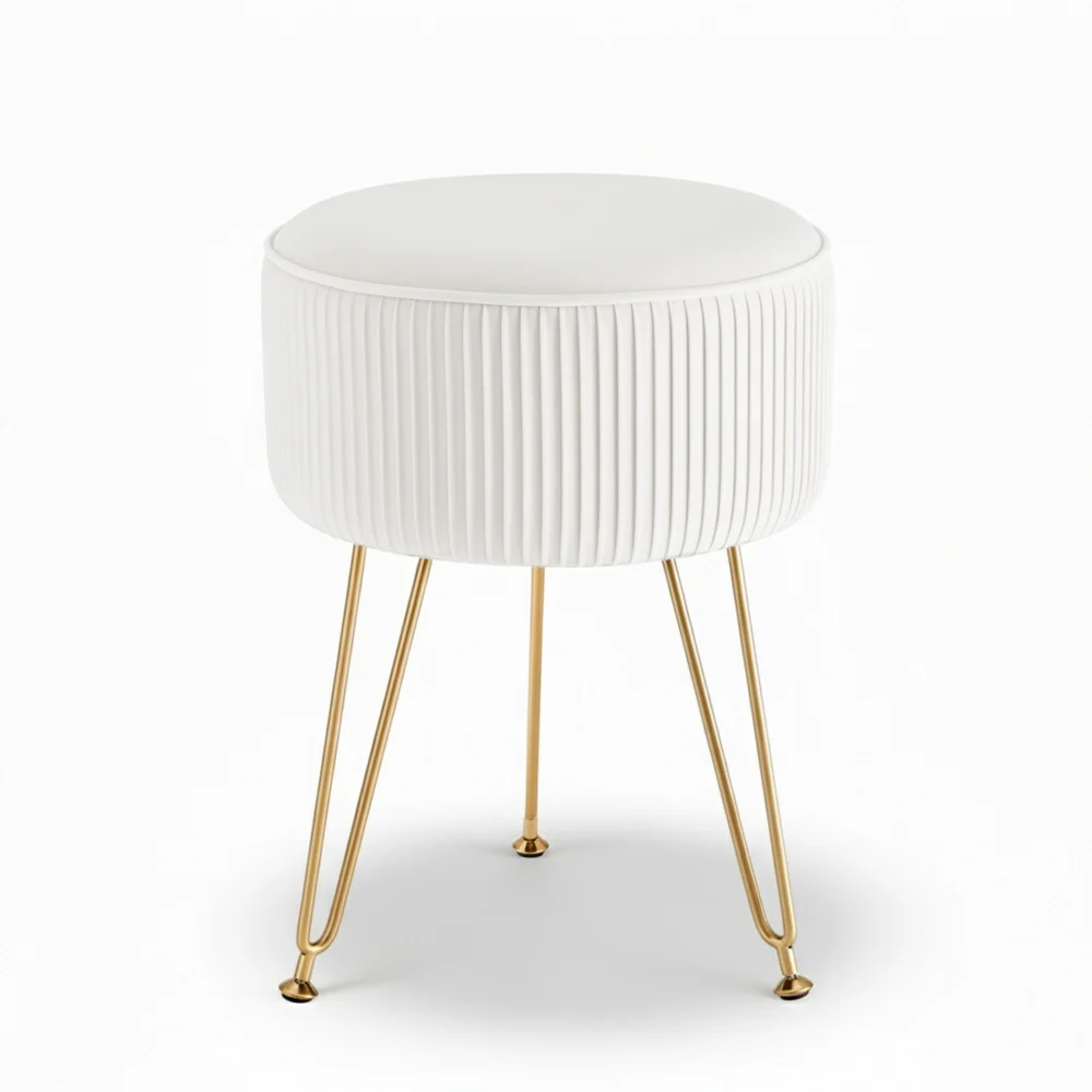 Artiss Ottoman Foot Stool Vanity Velvet Round White