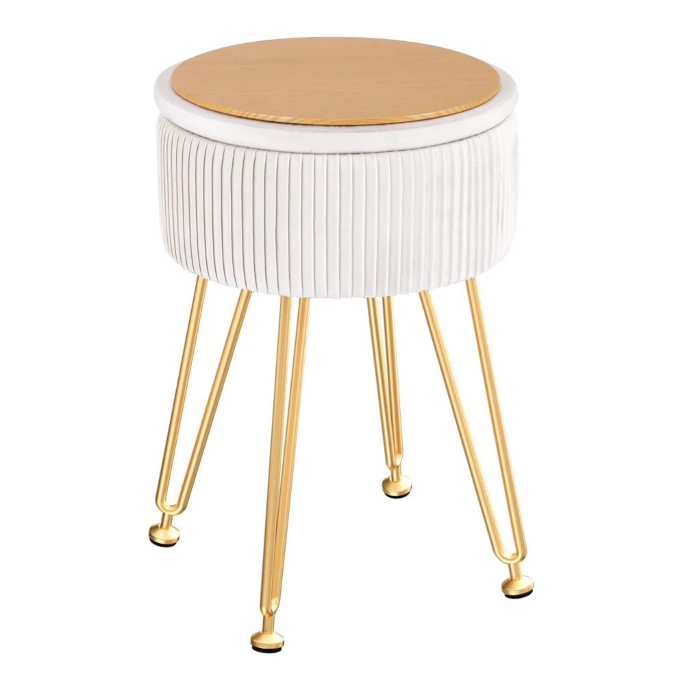 Artiss Ottoman Storage Foot Stool Vanity Velvet Round White