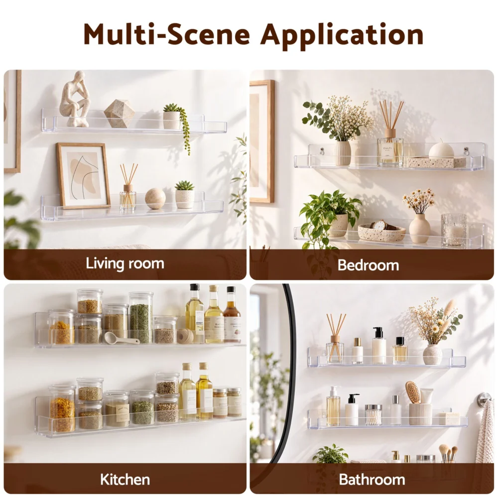 Artiss 6-Pack Acrylic Wall Shelves, Clear Floating Display Shelf w/ Detachable