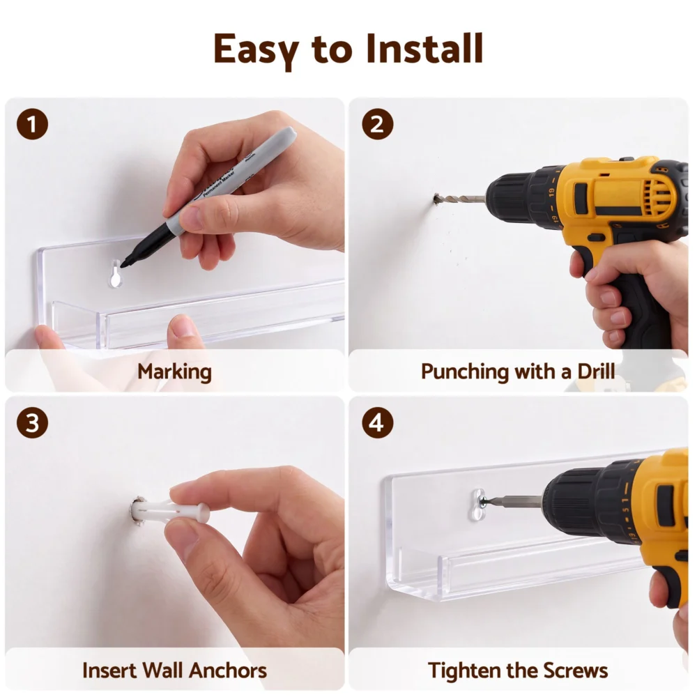 Artiss 6-Pack Acrylic Wall Shelves, Clear Floating Display Shelf w/ Detachable