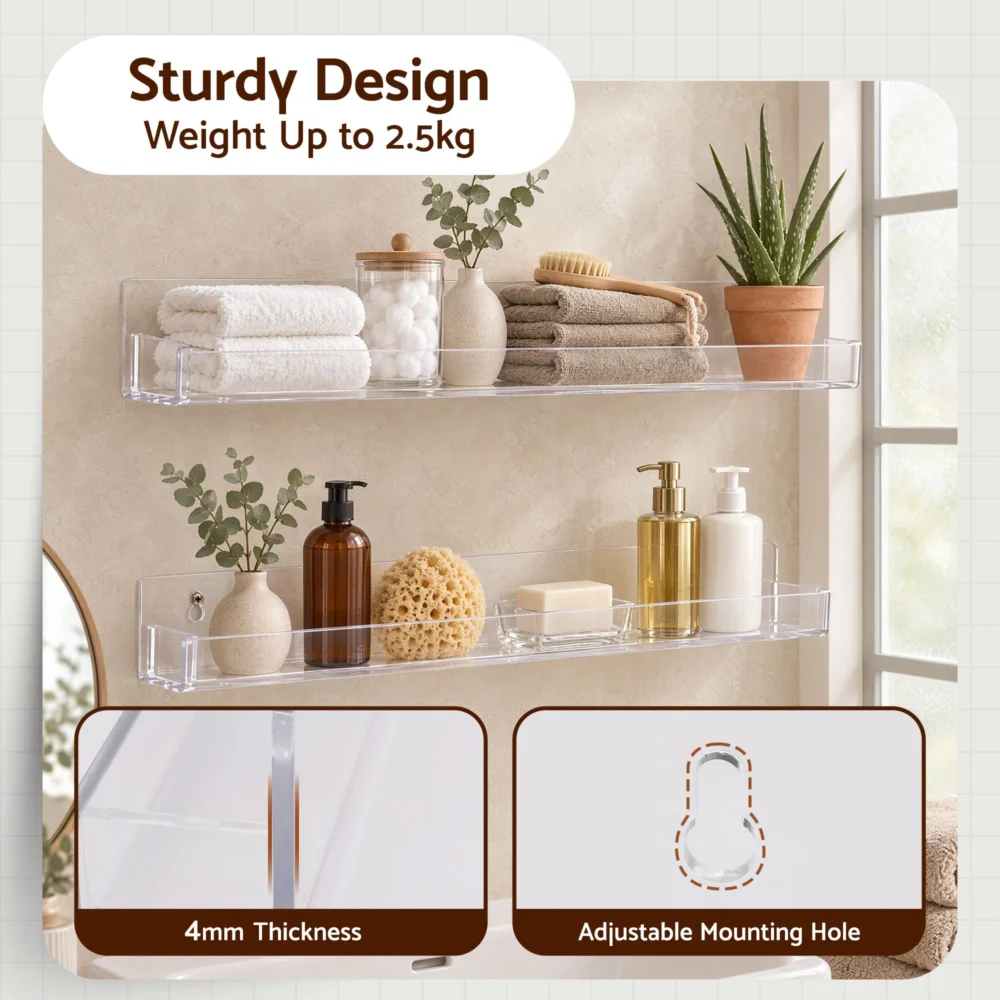 Artiss 6-Pack Acrylic Wall Shelves, Clear Floating Display Shelf w/ Detachable