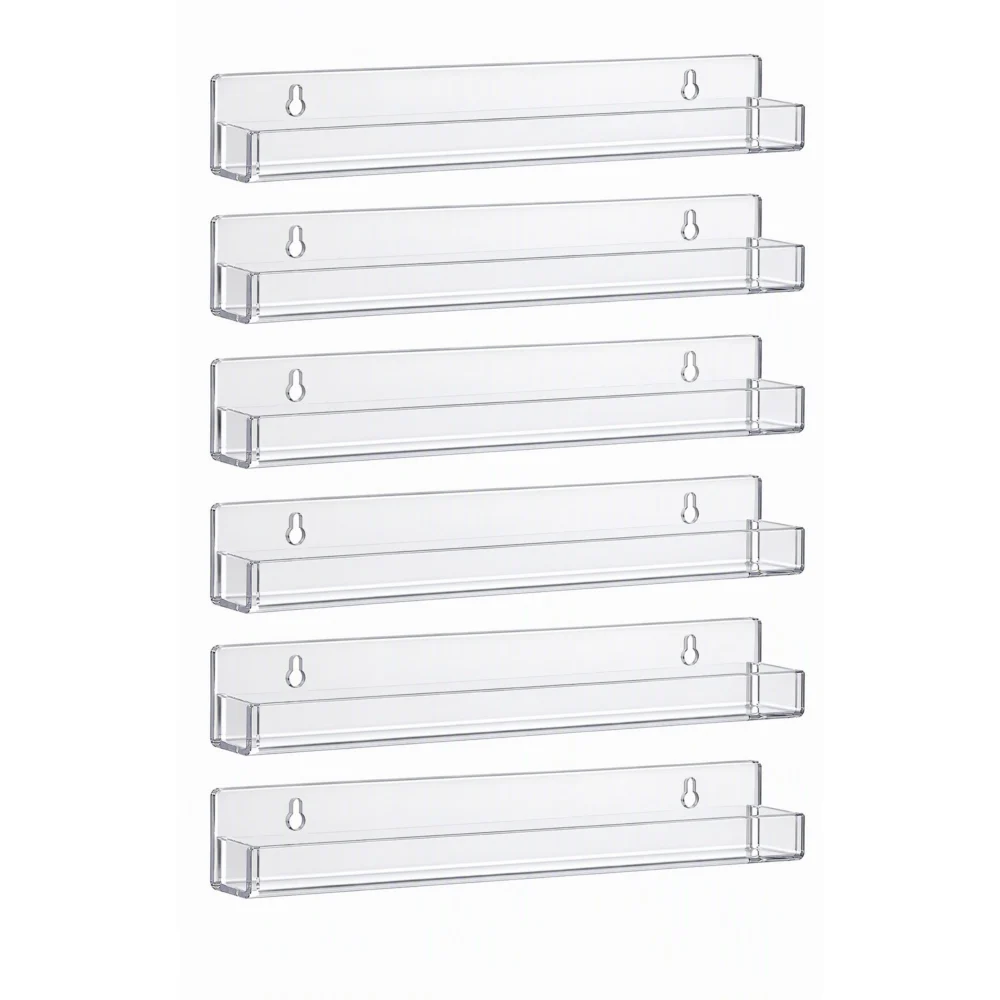 Artiss 6-Pack Acrylic Wall Shelves, Clear Floating Display Shelf w/ Detachable