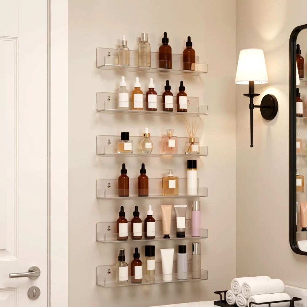 Artiss 6-Pack Acrylic Wall Shelves, Clear Floating Display Shelf w/ Detachable