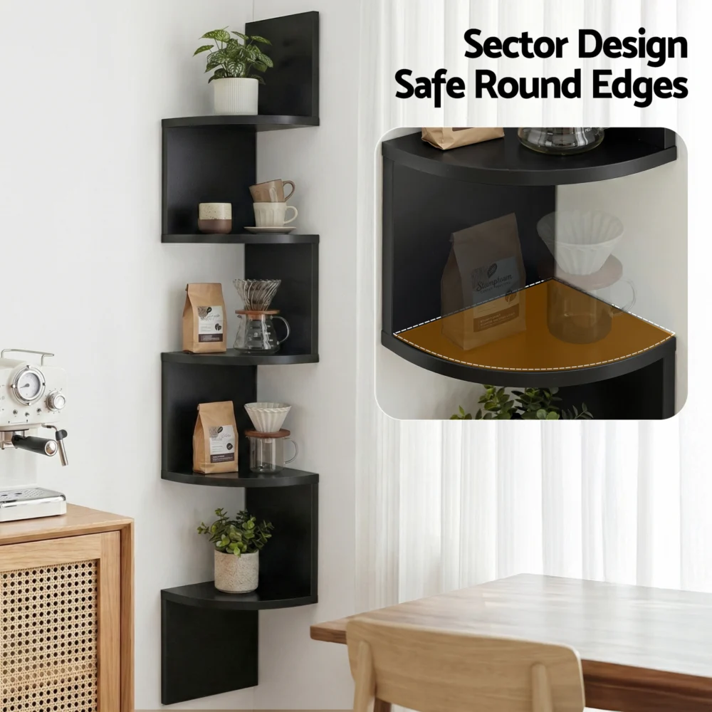 Artiss Wall Shelf Bookshelf Corner Floating 5-Tier Black