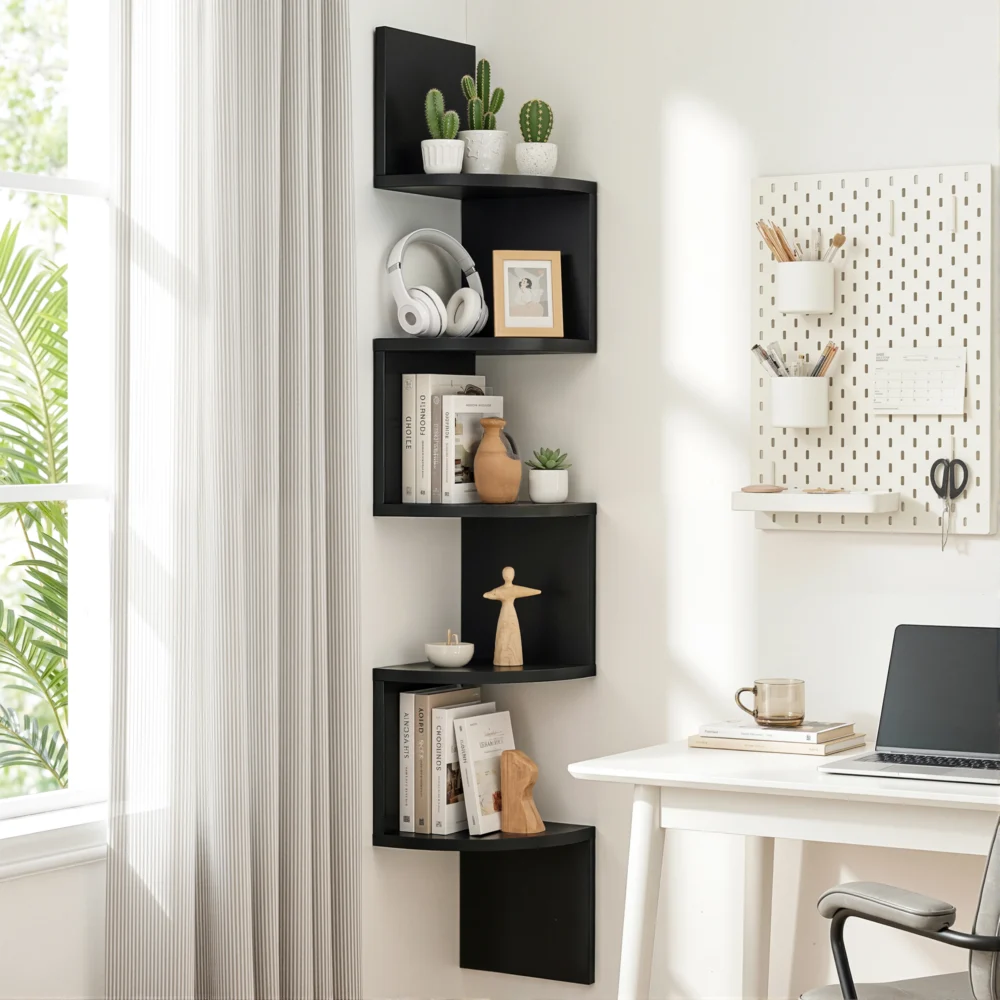 Artiss Wall Shelf Bookshelf Corner Floating 5-Tier Black