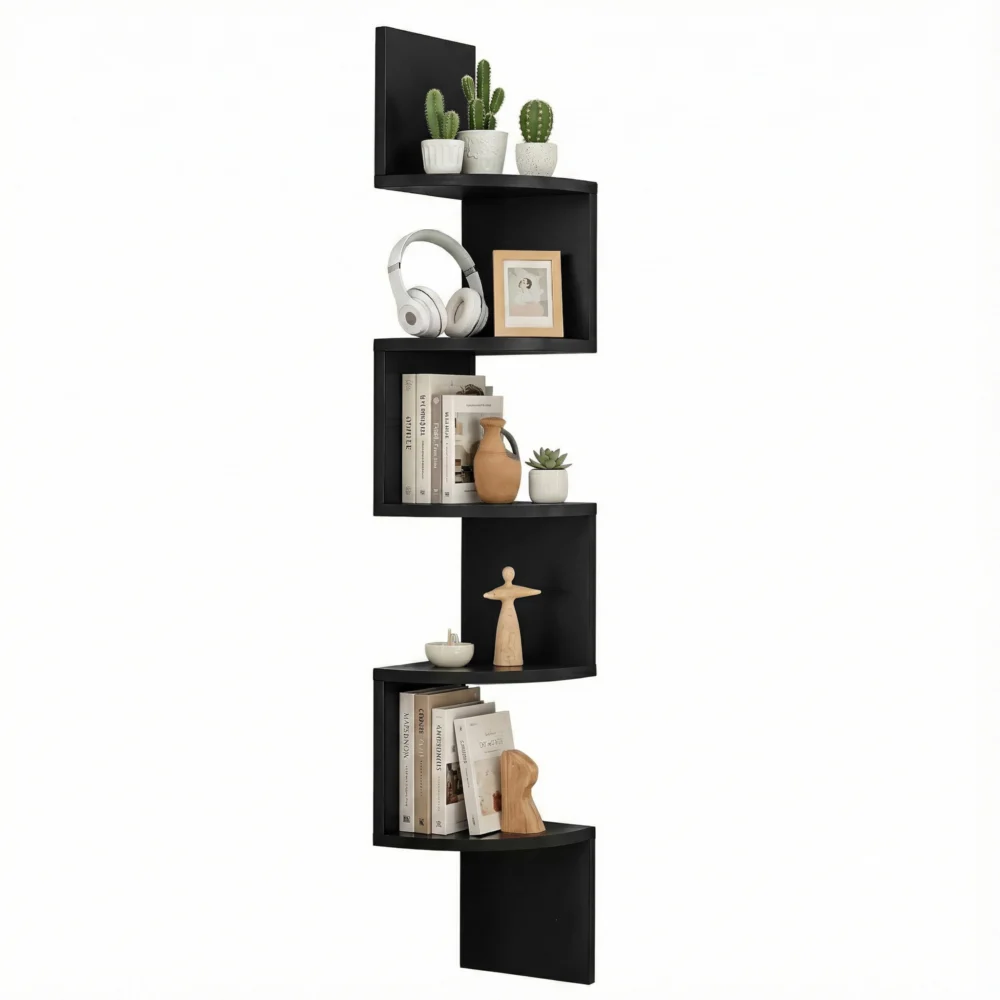 Artiss Wall Shelf Bookshelf Corner Floating 5-Tier Black