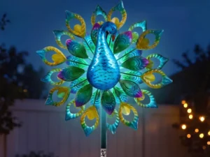 Gardeon Garden Windmill Solar Light Colorful Peacock Metal Spinner 190cm