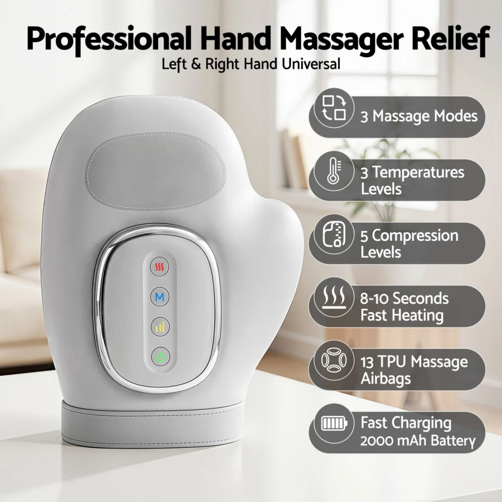 Livemor Hand Massager w/ Heat & Compression for Arthritis Carpal Tunnel | Large