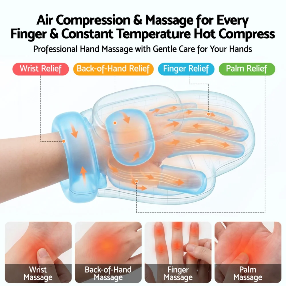 Livemor Hand Massager w/ Heat & Compression for Arthritis Carpal Tunnel | Large