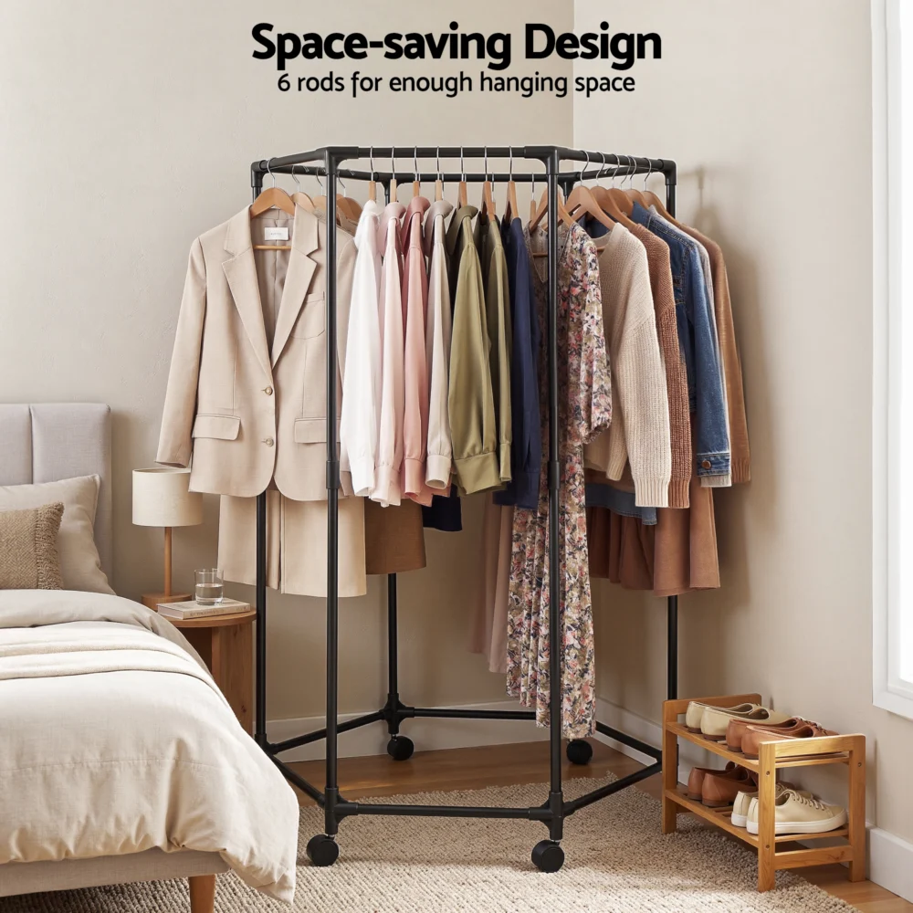 Artiss Clothes Rack Airer Rail Coat Stand Wheels 6 Rods