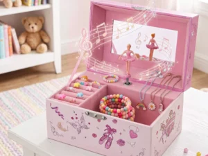 Keezi Kids Jewellery Box Organiser for Girls Kids Music Box Princess Pink
