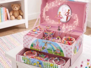 Keezi Kids Jewellery Box Organiser for Girls Kids Music Box with Drawer