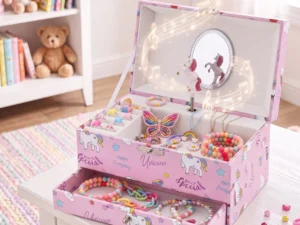 Keezi Kids Jewellery Box Organiser for Girls Kids Music Box with Mirror
