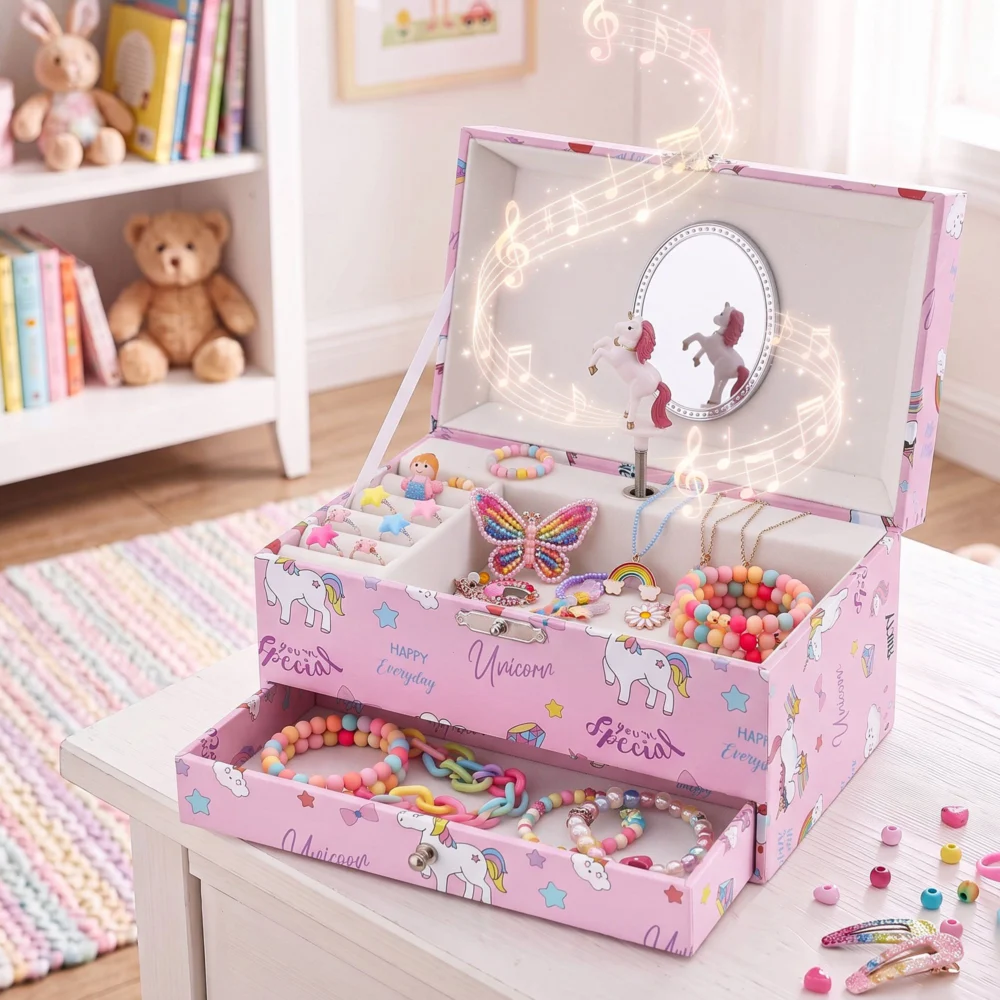 Keezi Kids Jewellery Box Organiser for Girls Kids Music Box with Mirror