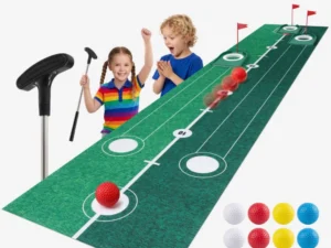 Keezi Kids Golf Putting Game Set w/ Golf Club, Putting Mat, 12 Balls, 3 Target