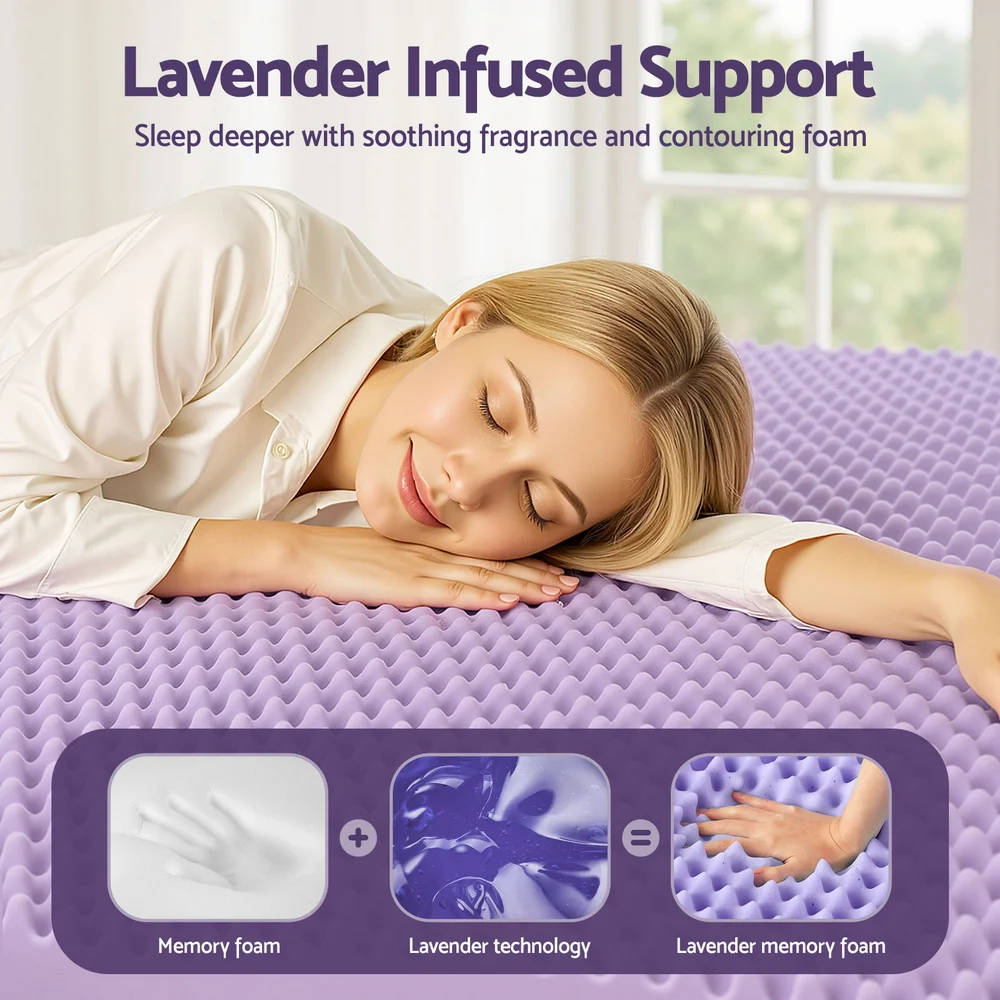 Giselle 5cm Memory Foam Mattress Topper Lavender Infused Egg Crate Pad Mat
