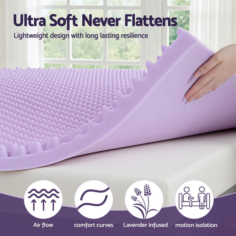 Giselle 5cm Memory Foam Mattress Topper Lavender Infused Egg Crate Pad Mat