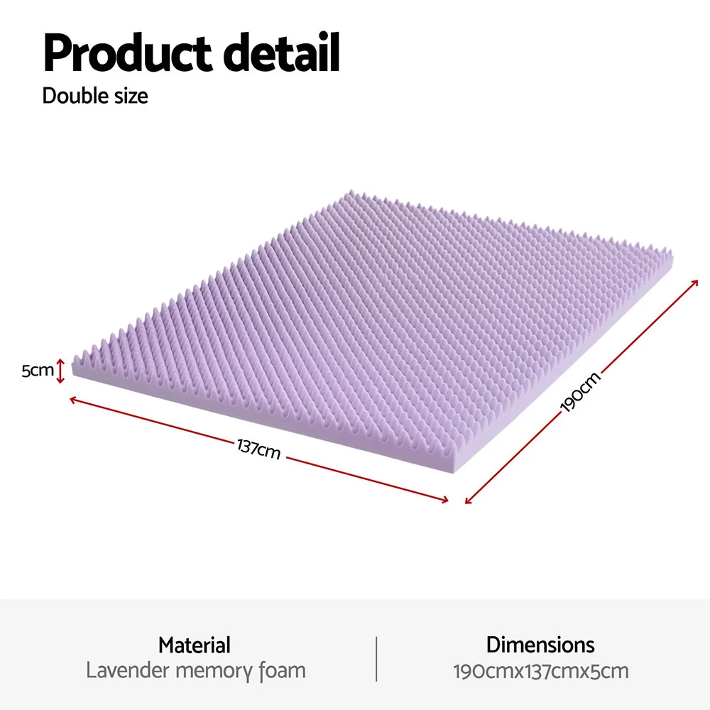 Giselle 5cm Memory Foam Mattress Topper Lavender Infused Egg Crate Pad Mat