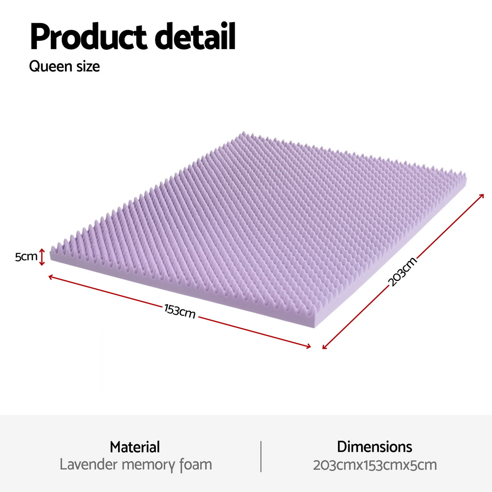 Giselle 5cm Memory Foam Mattress Topper Lavender Infused Egg Crate Pad Mat Queen