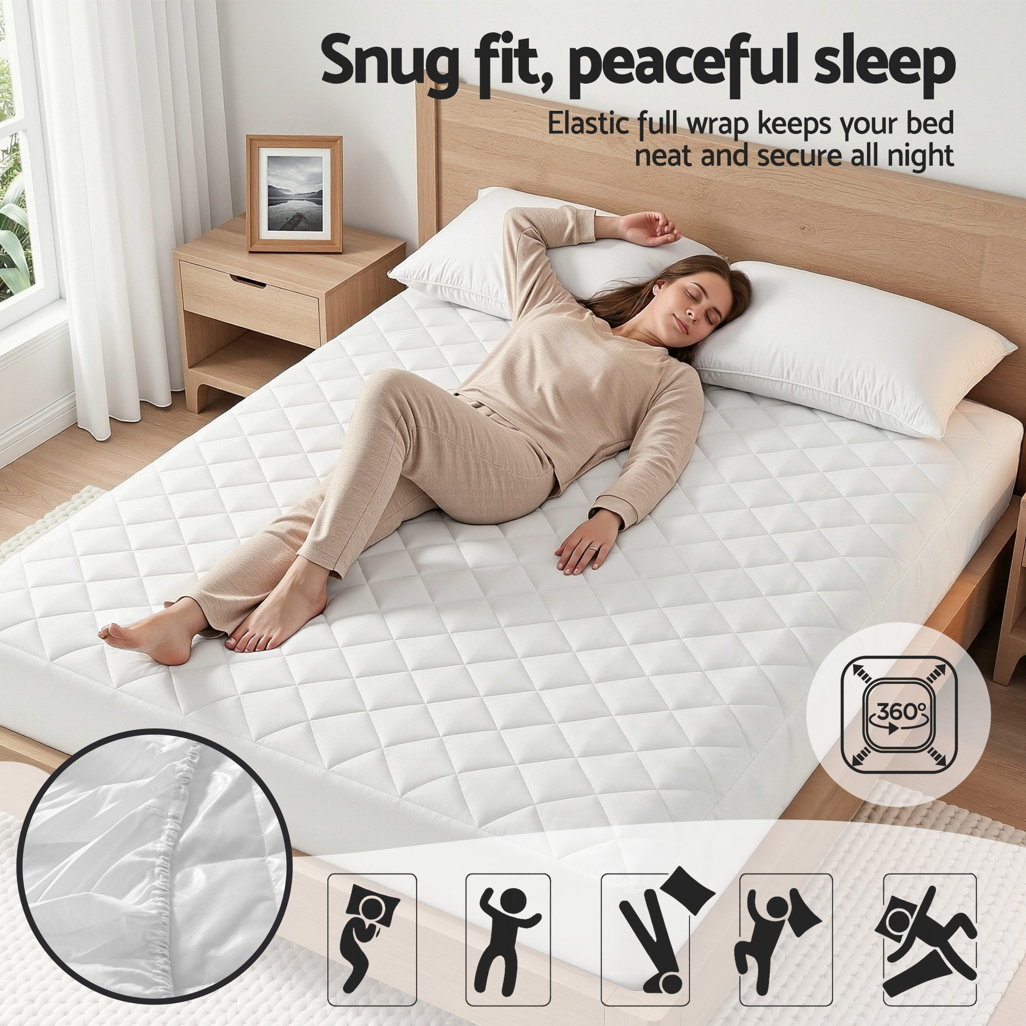 Giselle Waterproof Mattress Protector 100% Cotton Quilted Fitted Cover King