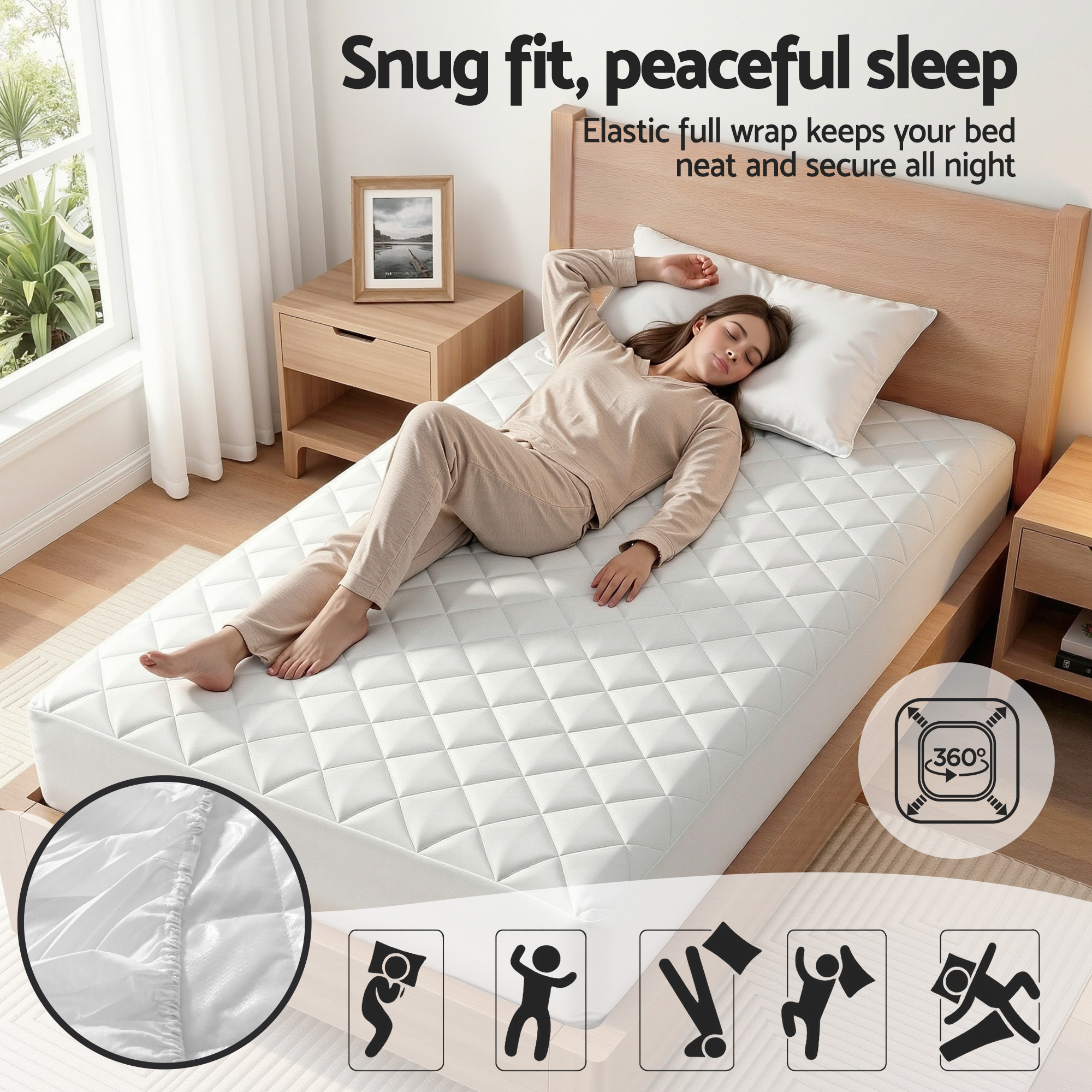 Giselle Waterproof Mattress Protector 100% Cotton Quilted Fitted Cover King