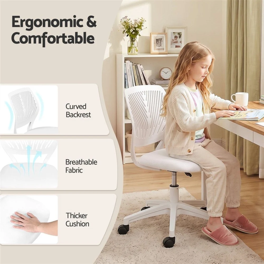 Artiss Ergonomic Office Chair Armless Study Chair Height Adjustable for Girls