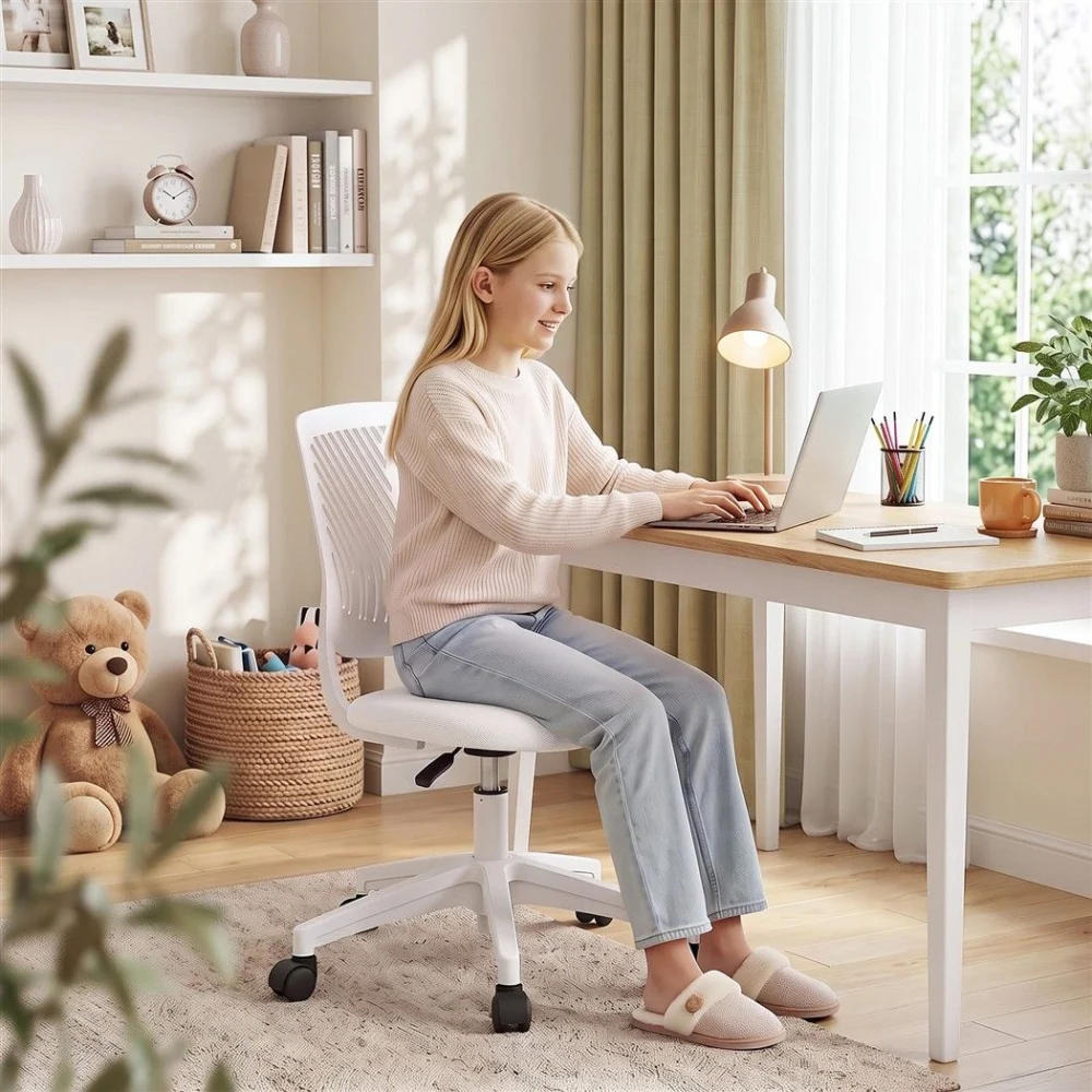 Artiss Ergonomic Office Chair Armless Study Chair Height Adjustable for Girls