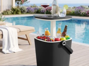 Gardeon 2-in-1 Outdoor Bar Table Portable Wine Cooler 15L Ice Bucket Tong Black
