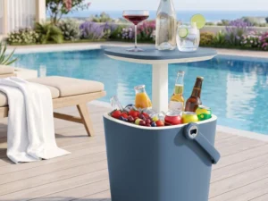 Gardeon 2-in-1 Outdoor Bar Table Portable Ice Bucket Cooler 15L Tong Blue