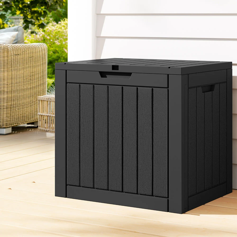 Gardeon Outdoor Storage Box 118L Container Lockable Garden Toy Tool Shed Black