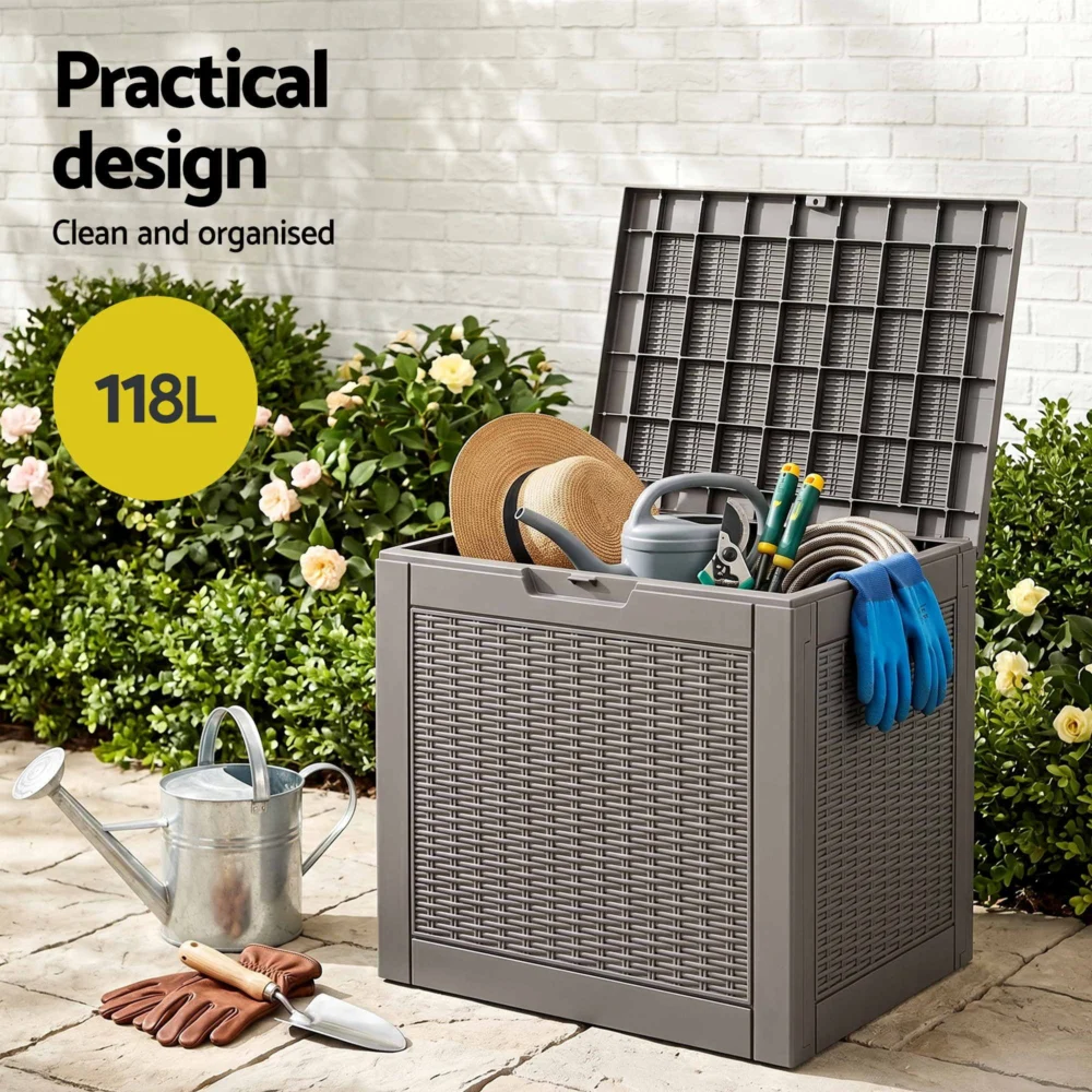 Gardeon Outdoor Storage Box 118L Container Lockable Garden Toy Tool