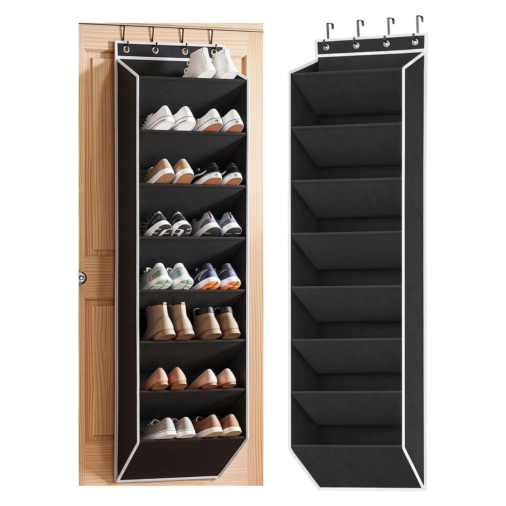 Artiss Over Door Shoe Organiser Storage X2 8-Tier Pantry Hanger Fabric Black
