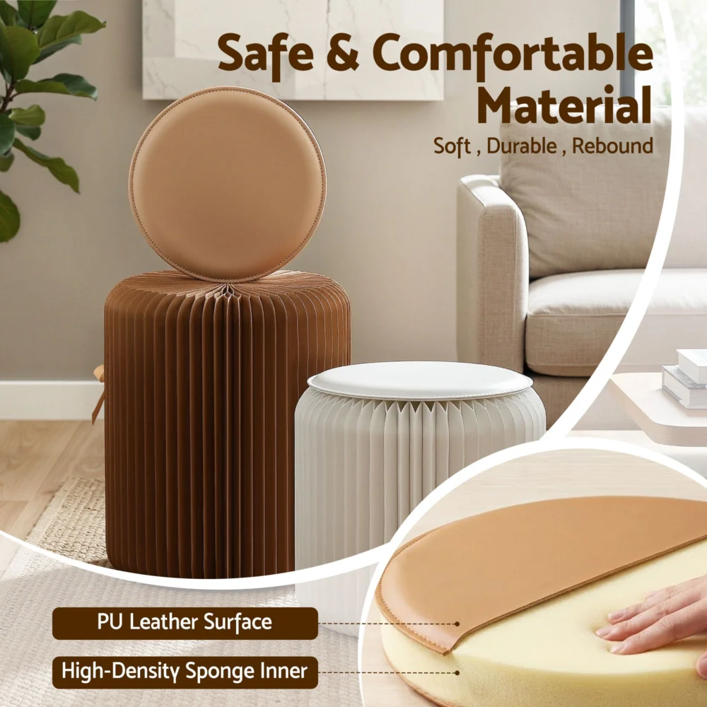 Artiss Accordion Folding Paper Stools Set Includes 2 Cushions Natural Kraft