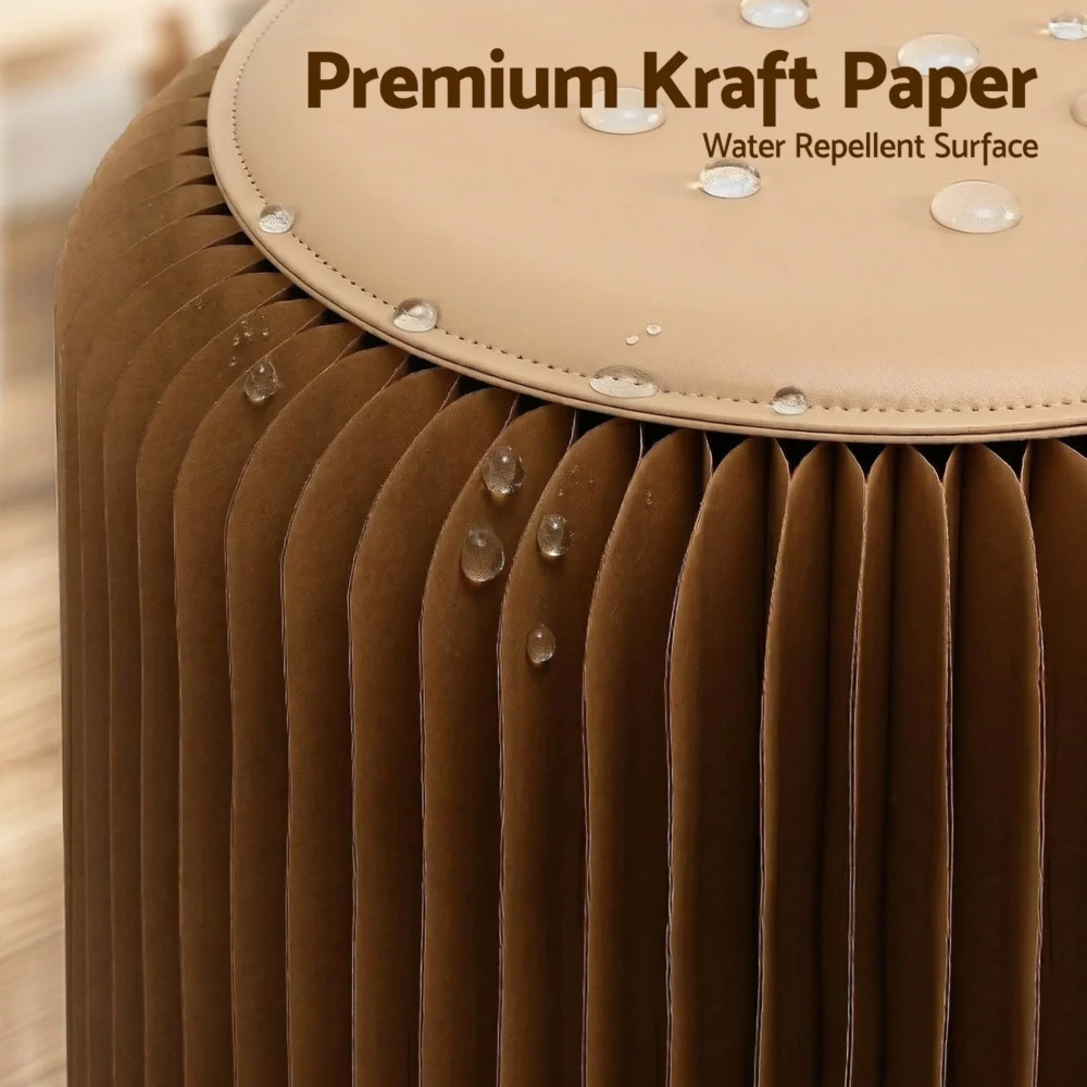Artiss Accordion Folding Paper Stools Set Includes 2 Cushions Natural Kraft