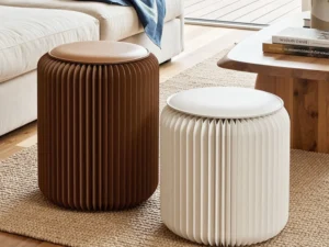 Artiss Accordion Folding Paper Stools Set Includes 2 Cushions Natural Kraft