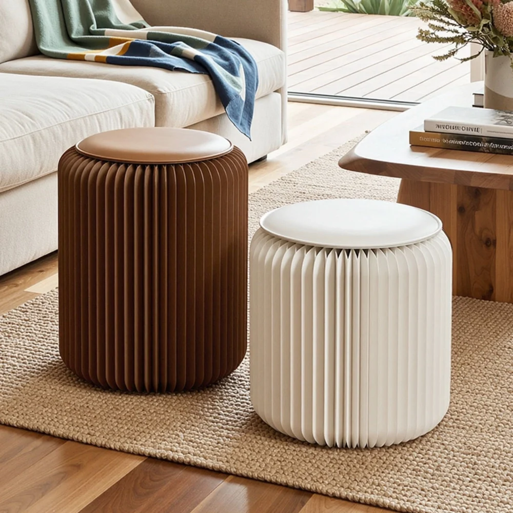 Artiss Accordion Folding Paper Stools Set Includes 2 Cushions Natural Kraft