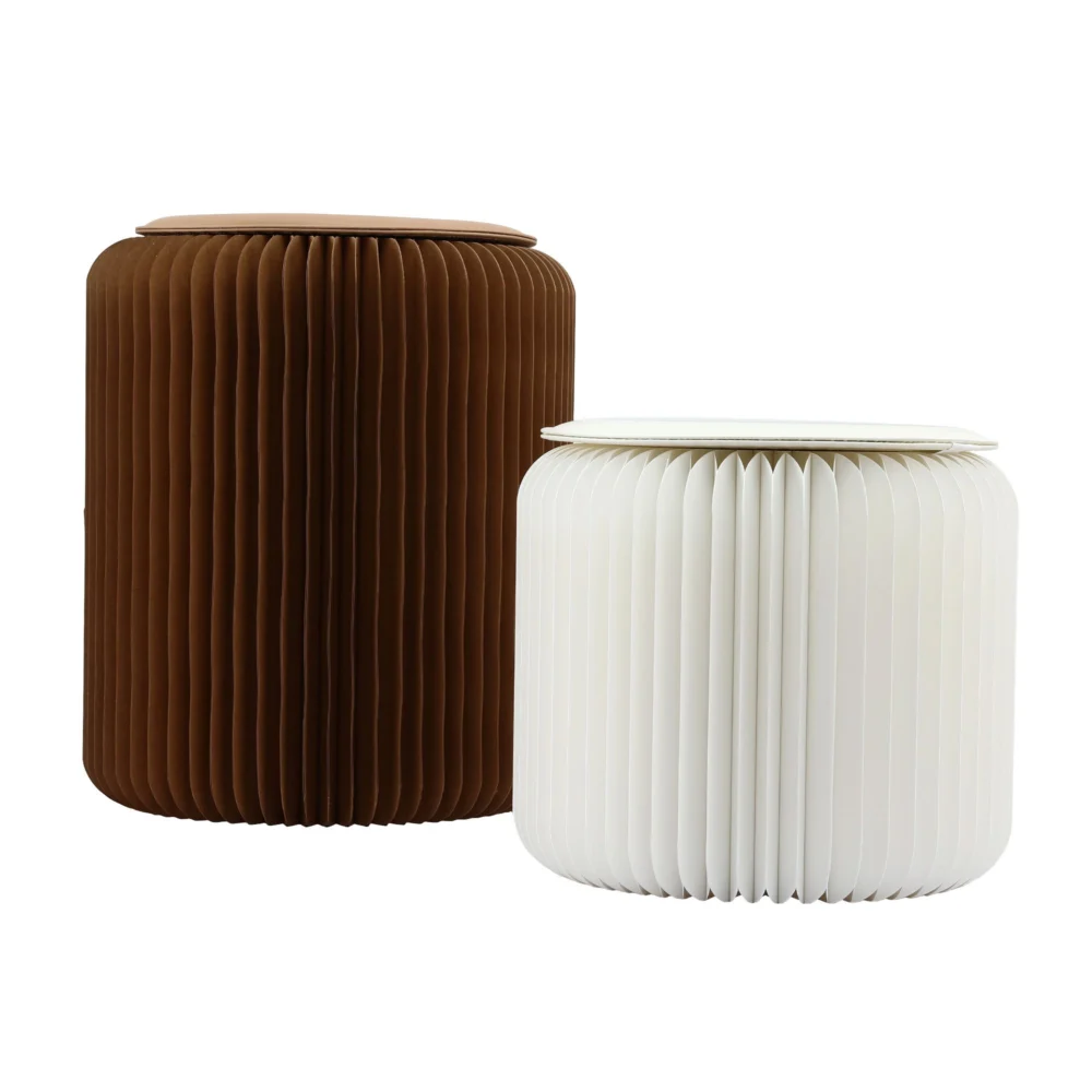 Artiss Accordion Folding Paper Stools Set Includes 2 Cushions Natural Kraft