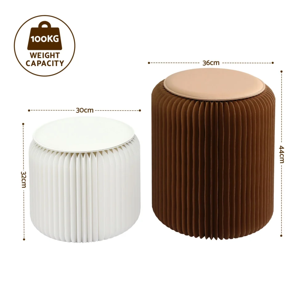 Artiss Accordion Folding Paper Stools Set Includes 2 Cushions Natural Kraft