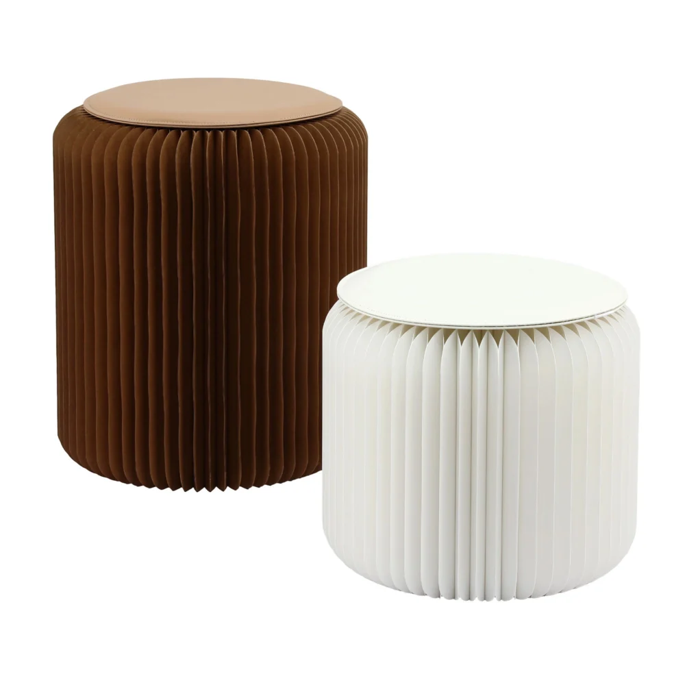 Artiss Accordion Folding Paper Stools Set Includes 2 Cushions Natural Kraft