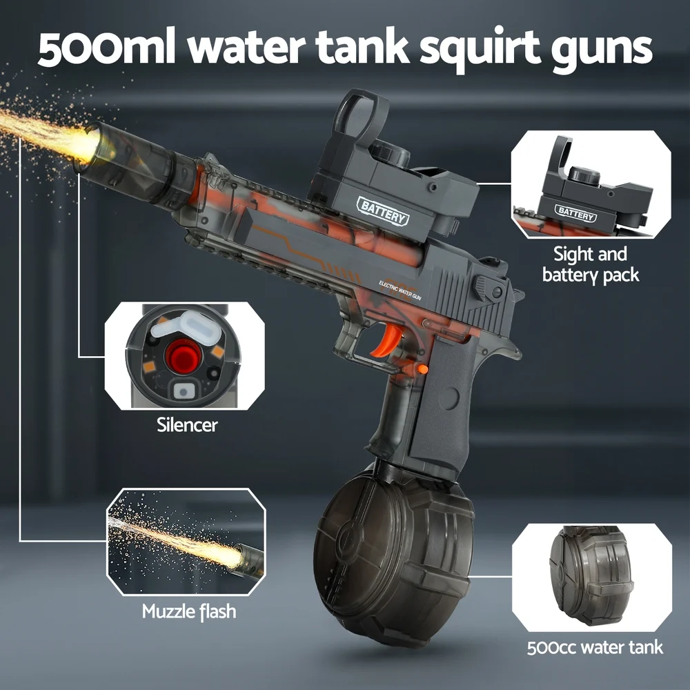 Keezi Kids Adult Electric Water Gun 500ml Water Tank Light Squirt Guns Toys Grey