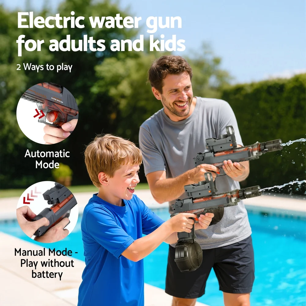 Keezi Kids Adult Electric Water Gun 500ml Water Tank Light Squirt Guns Toys Grey