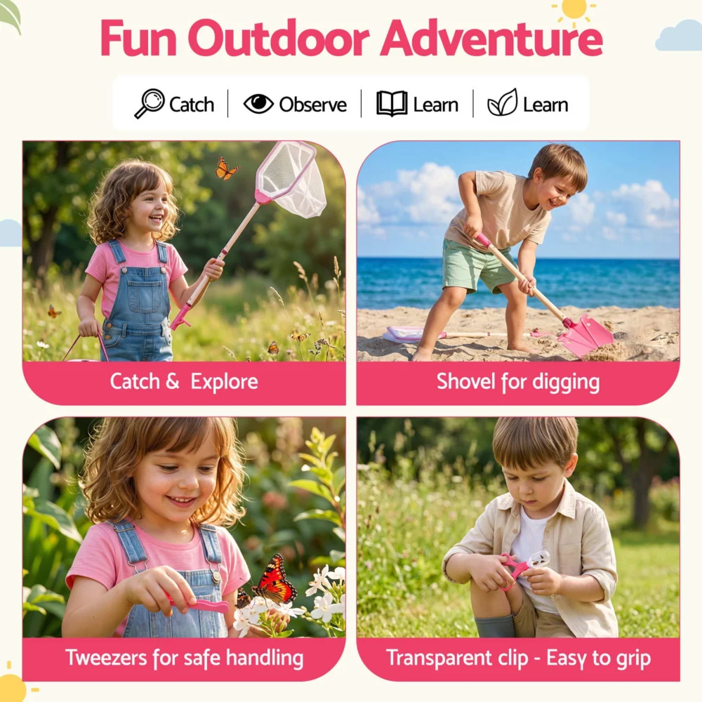 Keezi Kids Bug Catcher Kit 12pc Outdoor Explorer Toys Insect Viewer Net Shovel