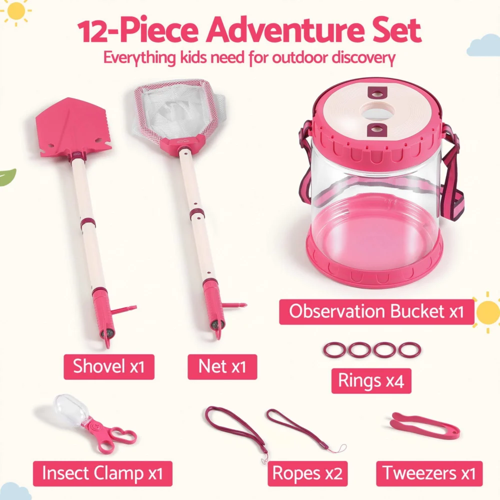 Keezi Kids Bug Catcher Kit 12pc Outdoor Explorer Toys Insect Viewer Net Shovel