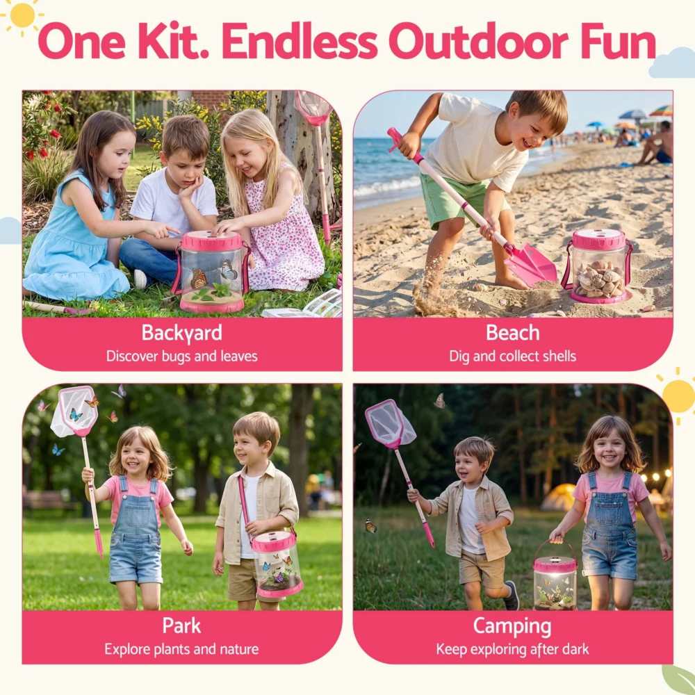 Keezi Kids Bug Catcher Kit 12pc Outdoor Explorer Toys Insect Viewer Net Shovel