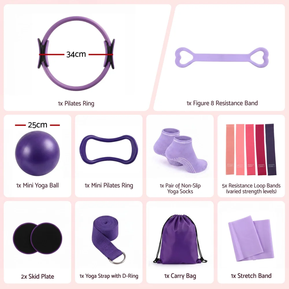 Everfit Pilates Ring Set for Women, 15pcs Home Workout Pilates Equipment w
