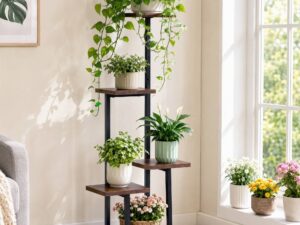 Artiss 5-Tier Plant Stand Indoor Outdoor, Metal & Wood Pot Plant Shelf, Tall